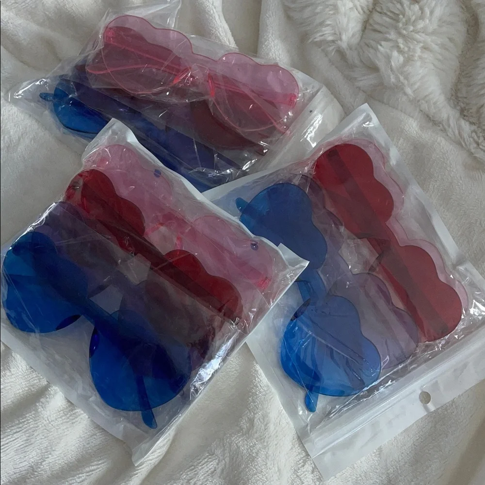 Set of 12 Heart-Shaped Sunglasses red blue purple pink rimless nwt
